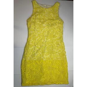 Phoebe Couture Elegant Yellow Lace Dress with stripes size 8